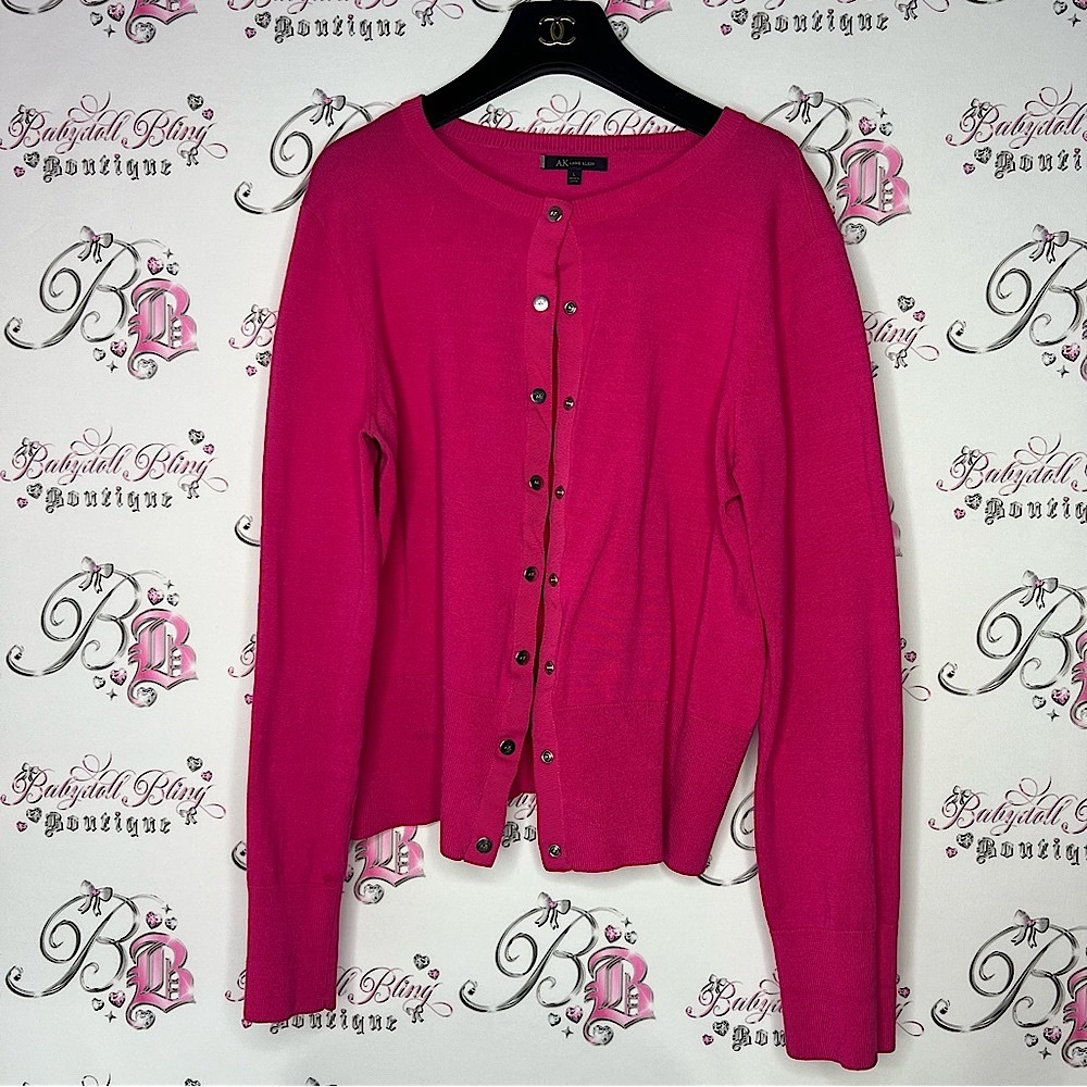Anne Klein cardigan snap button down pink silver hardware stretchy cute y2k